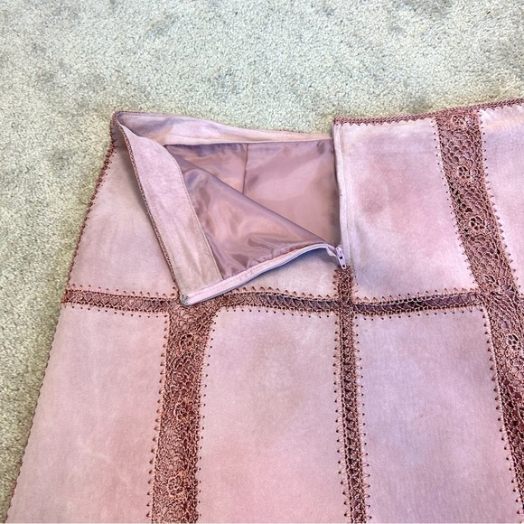 Danier pink suede leather crochet knit patchwork skirt Sz 12 - Picture 5 of 12